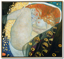 Nudo Danae I di Klimt come quadro su tela con cornice fluttuante.