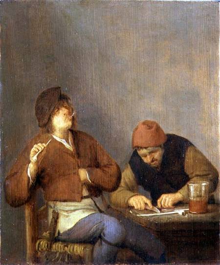 Two Smokers in an Interior a Adriaen van Ostade