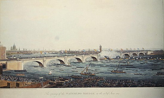 The Opening of the Waterloo Bridge on the 18th of June, 1817, etched by A. Pugin from a drawing a Augustus Charles