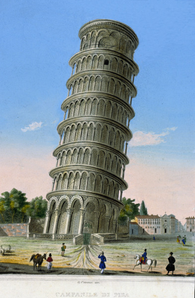 Leaning Tower of Pisa , aquatint a Carocci