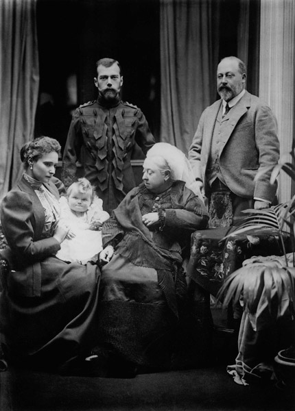 Queen Victoria, Tsar Nicholas II, Tsarina Alexandra Fyodorovna, her daughter Olga Nikolaevna and Alb a English Photographer