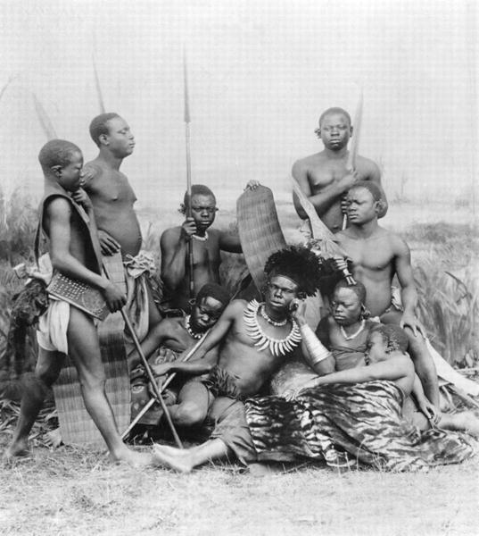 Warriors, Belgian Congo, 1894 (b/w photo)  a French Photographer