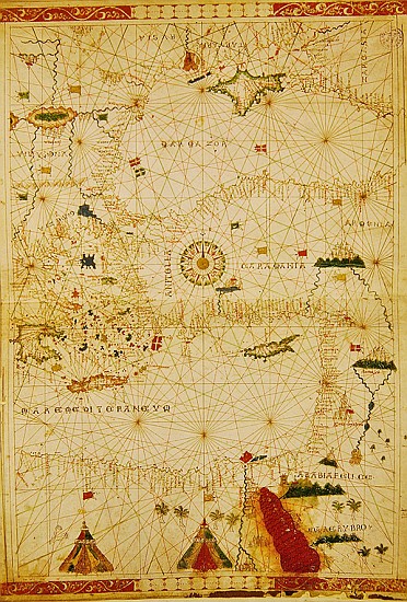 The Eastern Mediterranean, from a nautical atlas, 1520(see also 330914) a Giovanni Xenodocus da Corfu