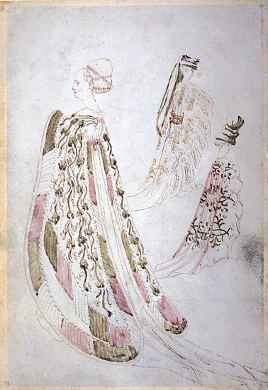 A woman and two men wearing long coats, c.1450 a Scuola Italiana