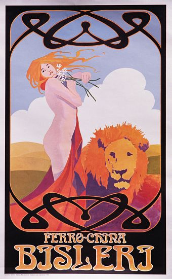 Copy of a 1909 poster advertising Bisleri a Scuola Italiana