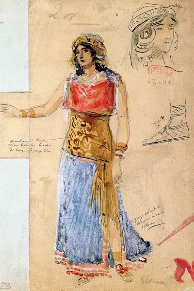 Costume design for the role of Isolde, i - Richard Wagner come stampa  d\'arte o dipinto.