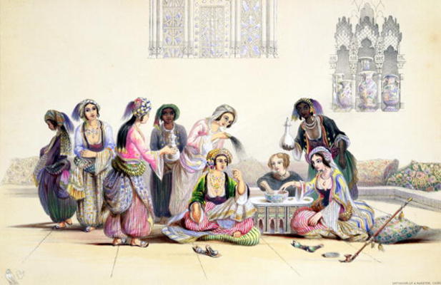 Interior of a Harem, in Cairo (colour litho) a A. Margaretta Burr