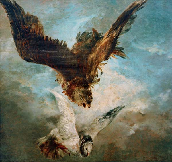 Faucon se précipitant sur une colombe a Adolph Friedrich  von Menzel