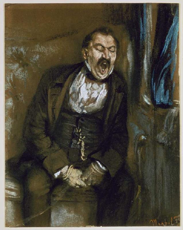 Yawning sir in the railway coupé. a Adolph Friedrich  von Menzel