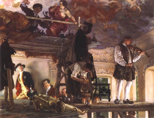 Le prince héritier Frédéric rend visit au peintre Pesne sur son échafaudage at Rheinsberg a Adolph Friedrich  von Menzel