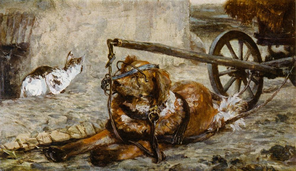 Ziehhund und Katze a Adolph Friedrich  von Menzel