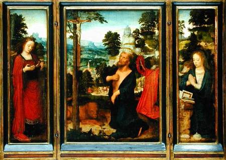 Triptych with St. Jerome, St. Catherine and Mary Magdalene a Adriaen Isenbrandt or Isenbrant