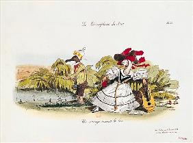 Marriage the Book, caricatura della serie ''Les Metamorphoses du Jour''; inciso da G. Langlume (1