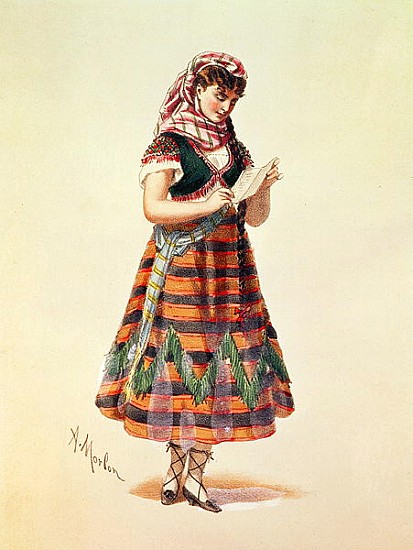 Hortense Schneider in her role in Offenbach''s operetta ''La Perichole'', illustration from ''Costum a (after) Antony Paul Emile Morlon