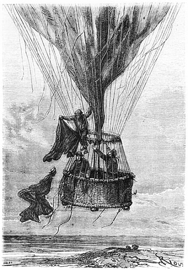 Three Men in a Gondola, illustration from ''Five Weeks in a Balloon'' Jules Verne (1828-1905) a (after) Edouard Riou