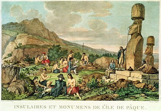 \\Islanders and Monuments of Easter Island\\\, plate 11 from the \\\Atlas de Voyage de La Perouse\\\ a (after) Gaspard Duche de Vancy