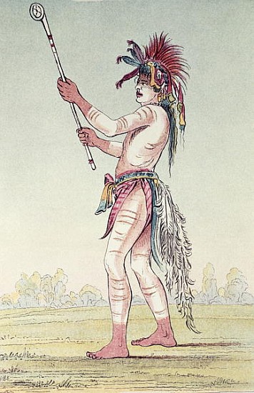 Sioux ball player We-Chush-Ta-Doo-Ta, ''The Red Man'' (hand-coloured litho) a (after) George Catlin