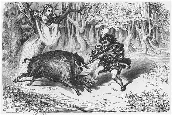 Violette and Ourson, illustration for ''Ourson'' from ''Les Nouveaux Contes de Fees'' Comtesse de Se a (after) Gustave Dore