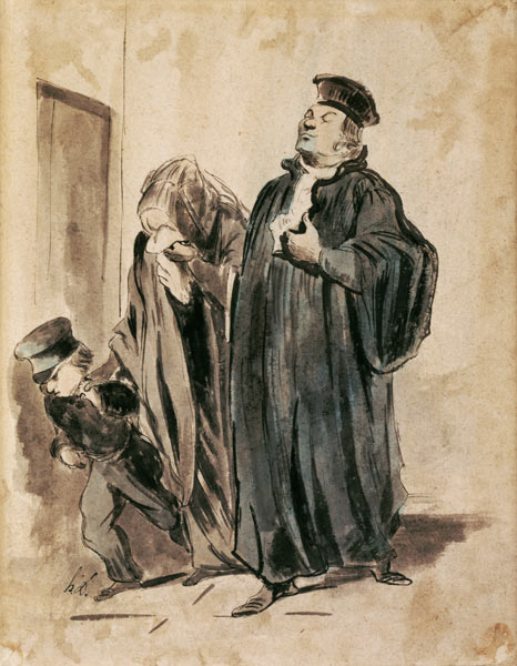 Judge, Woman and Child (ink on paper) a (after) Honore Daumier