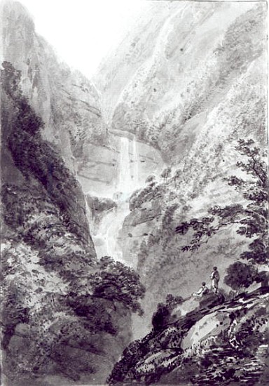 The Cascade of Minzapeezo, watercolour by Samuel Davies after an engraving, c.1800 a (after) James Basire