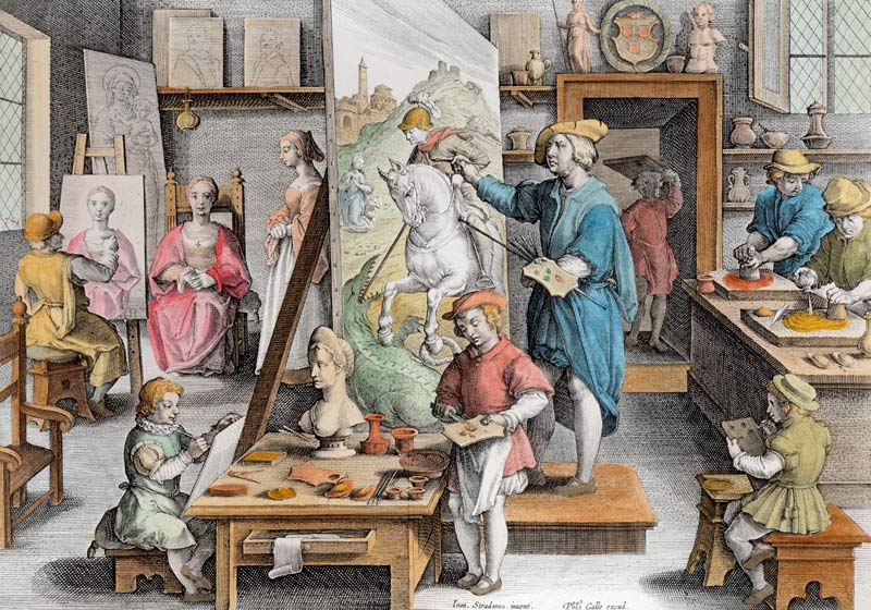 The Invention of Oil Paint, plate 15 from ''Nova Reperta'' (New Discoveries) ; engraved by Philip Ga a (after) Jan van der (Giovanni Stradano) Straet