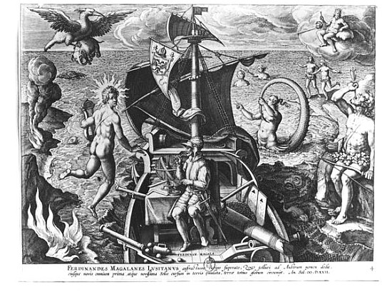 Ferdinand Magellan (c.1480-1521) on board his caravel a (after) Jan van der (Joannes Stradanus) Straet