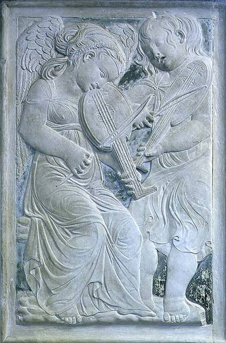 Two putti playing lutes, from the frieze of musical angels in the Chapel of Isotta degli Atti a Agostino  di Duccio