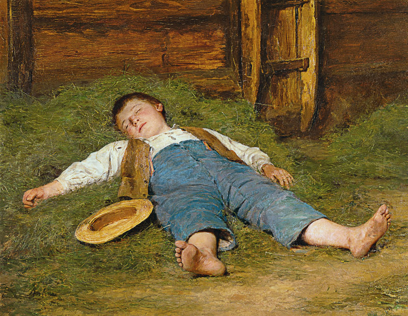 Fanciullo dormiente nel fieno a Albert Anker