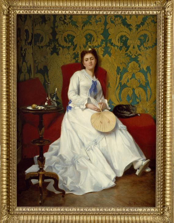 Lady in white with fan a Albert Roosenboom