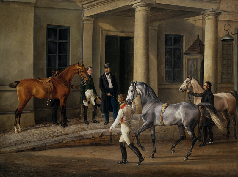 Two noble horses are demonstrated to the lord of the castle. a Albrecht Adam