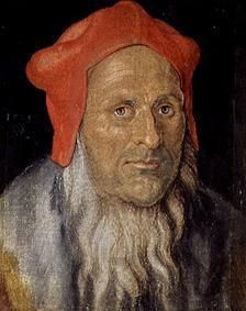 Portrait of a bearded man with a red bonnet a Albrecht Durer