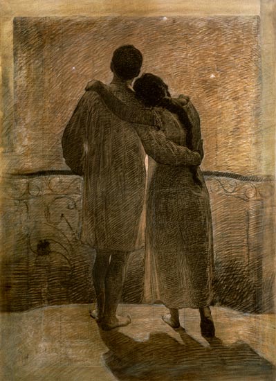 Young Couple, central panel from the Dream and Reality Triptych a Alessandro Morbelli