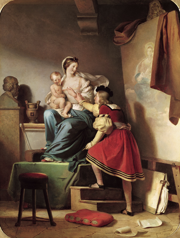 Raphael Adjusting his Model''s Pose for his Painting of the Virgin and Child a Alexandre Evariste Fragonard