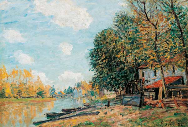 Moret. The Banks of the River Loing a Alfred Sisley