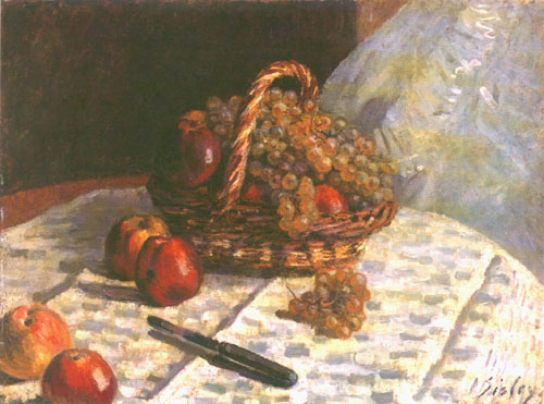 Still lifes, apples and grapes a Alfred Sisley