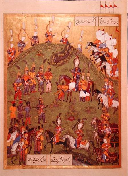 The Sultan Suleyman I (1495-1566) arriving at the fortress of Bogurdelen, from the 'Suleymanname' (M a Ali Amir Ali Amir Beg