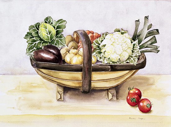 Still life with a trug of vegetables, 1996 (w/c)  a Alison  Cooper
