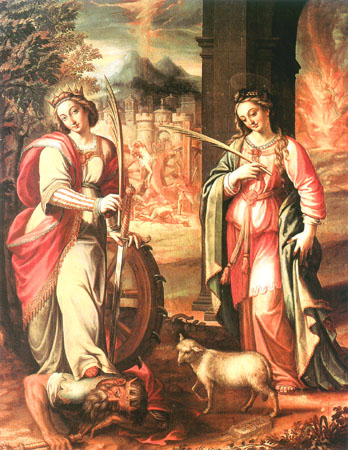 St. Catherina and St. Agnes a Alonso Sánchez-Coello