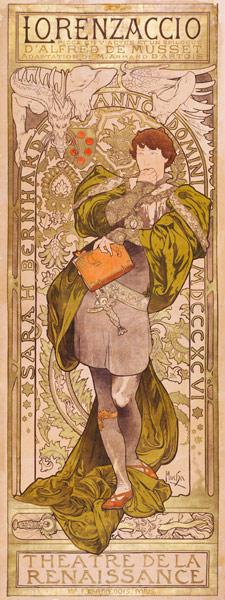 Poster pubblicitario de 'Lorenzaccio' di Alfred de Musset a Parigi. 1896