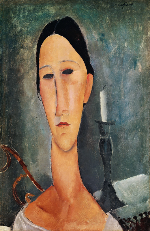 Hanka Zborowska, im Hintergrund ein Kerzenständer a Amadeo Modigliani