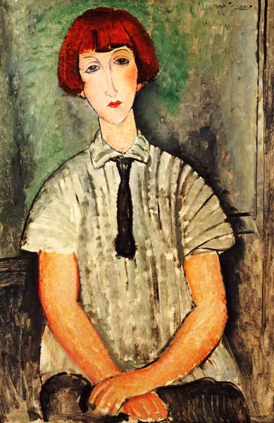 Junges Mädchen in gestreiftem Hemd a Amadeo Modigliani