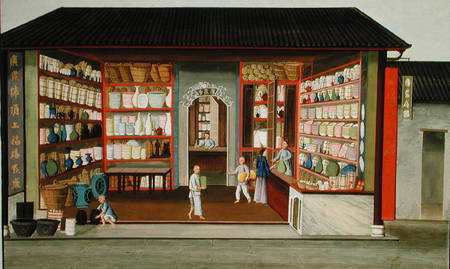 Porcelain Shop (gouache and w/c on paper) a Scuola Americana