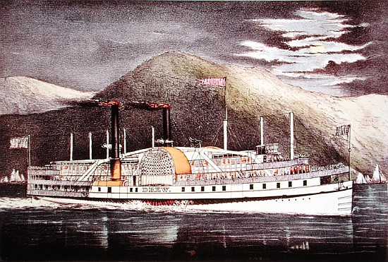 Steamer Drew, published Nathaniel Currier (1813-88) and James Merritt Ives (1824-95) a Scuola Americana
