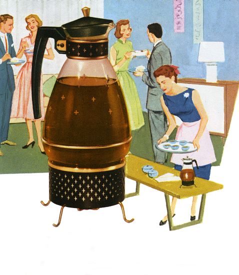 Coffee Carafe with 1950s Housewife Serving Coffee a American School, (20th century)