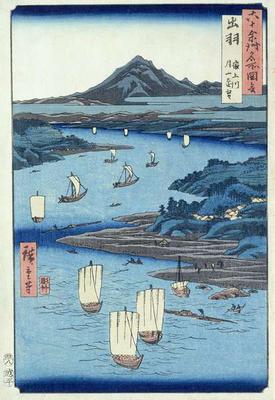 Magami River and Tsukiyama, Dewa Province (woodblock print) a Ando oder Utagawa Hiroshige