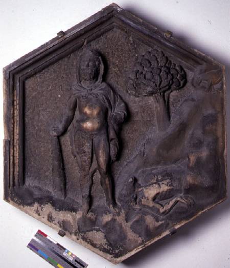 Cain and Abel, hexagonal decorative relief tile from a series illustrating episodes from Genesis pos a Andrea Pisano