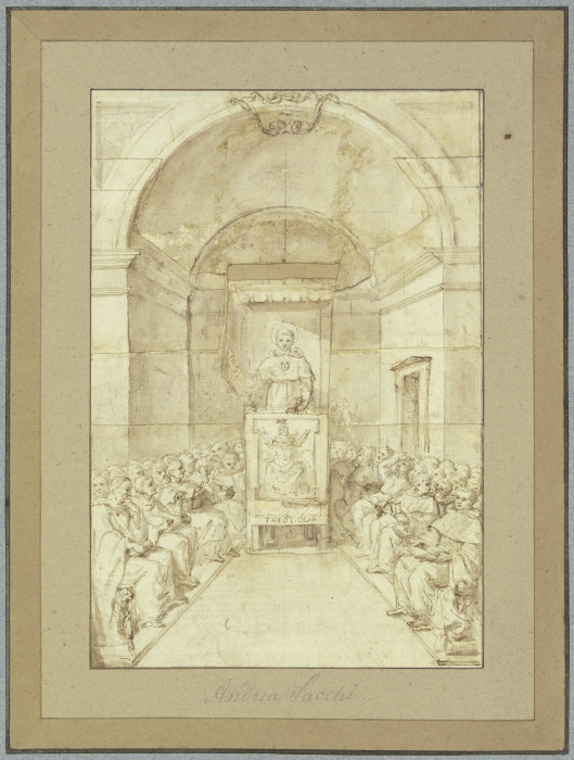 Der Heilige Antonius von Padua predigt vor einer Versammlung von Geistlichen a Andrea Sacchi