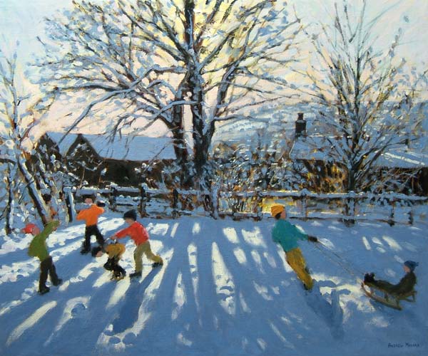 Fun in the snow, Tideswell, Derbyshire a Andrew  Macara