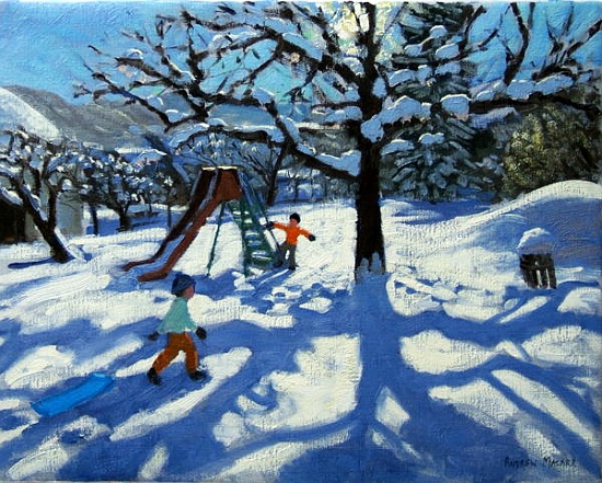The slide in winter, Bourg, St Moritz a Andrew  Macara