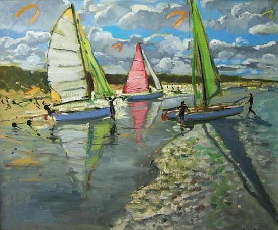 Three Sailboats, Bray Dunes, France a Andrew  Macara